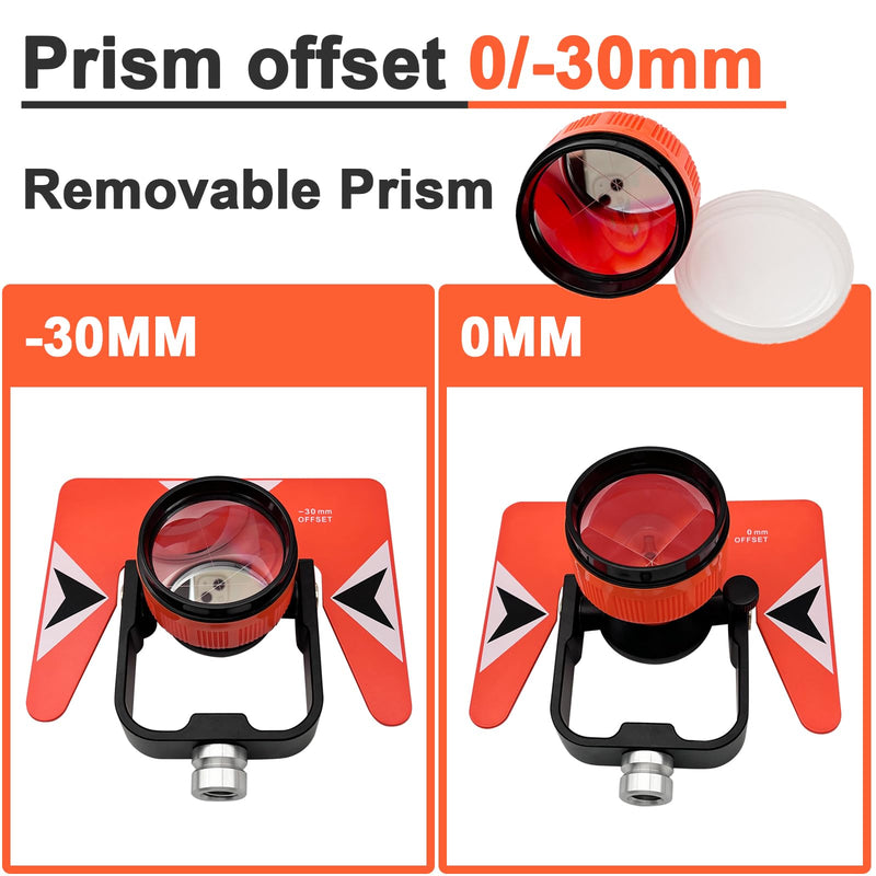 Surveying Metal Single Prism with Soft Bag, 0/-30mm Total Station Prism with 5/8x11 Female Thread for Total Station Surveying