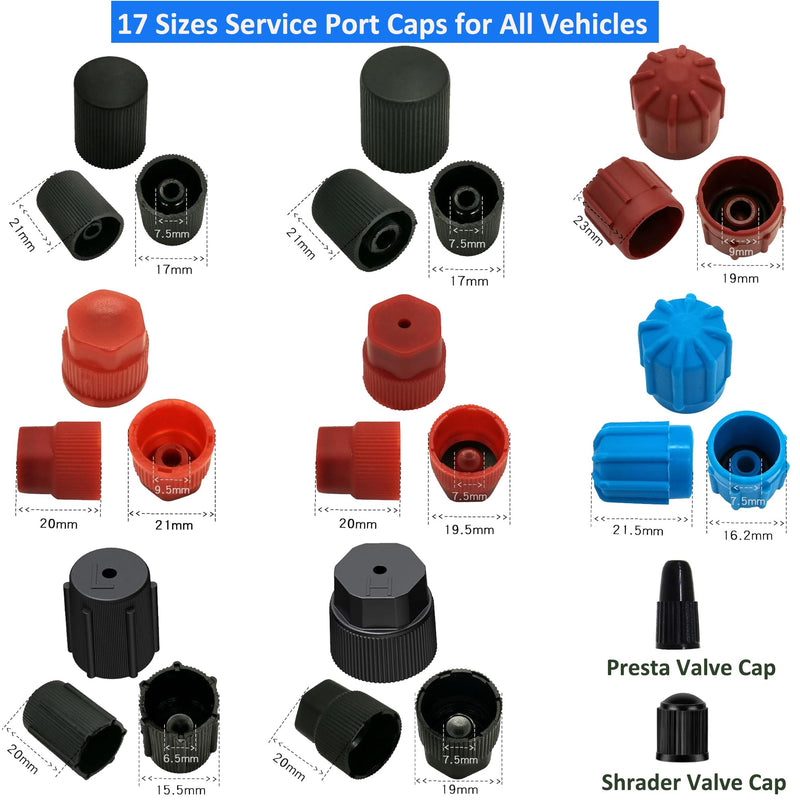 Lucstar 286 PCS Car A/C Caps, R12 R134a Air Conditioning Service System Charging Port Caps, Fuel Pressure Relief Valve Cap, Presta Schrader Valve Cap, AC Low/High Pressure Port Cap Auto Replacement 286PCS
