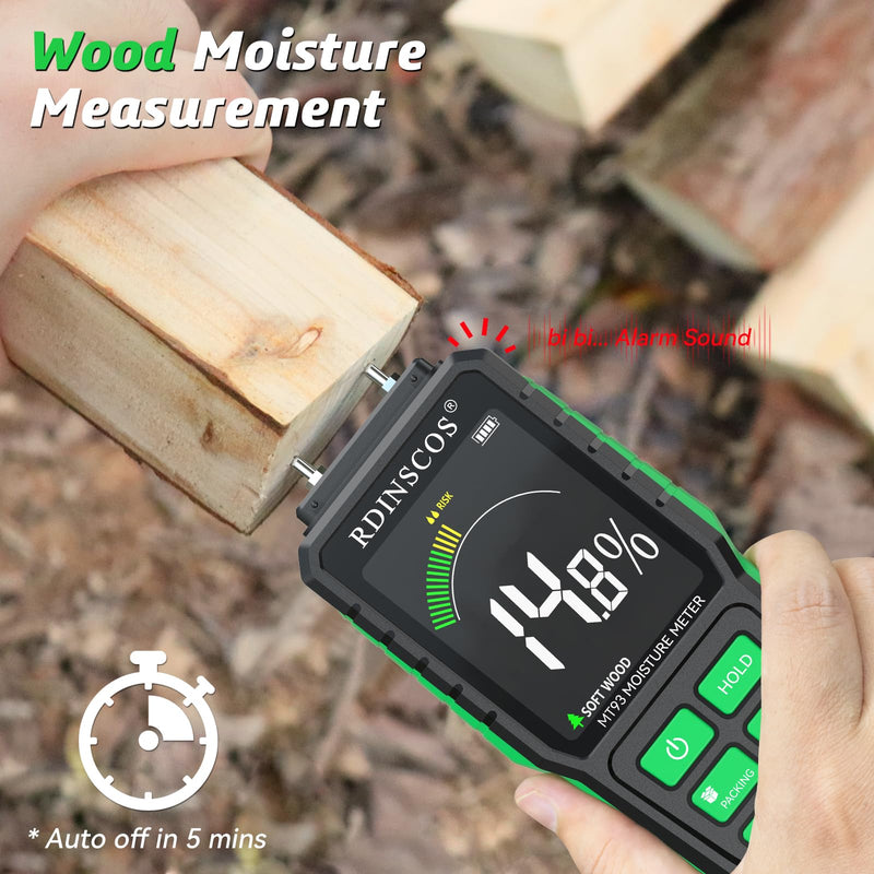 Rechargeable Wood Moisture Meter, Firewood Moisture Tester, Drywall Moisture Detector Professional Moisture Content Meter Lumber Logs Concrete Floors Carpet Ceiling Building Material Hardwood Green