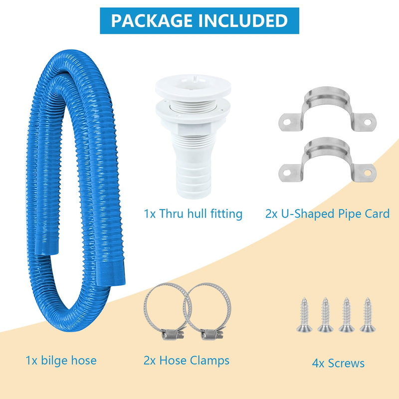1-1/8 Inch Dia Marine Bilge Pump Hose,6 FT PVC Bilge Pump Hose, Bilge Pump Installation Kit with 1-1/8 Inch Thru Hull Fitting,Include Stainless Steel Clamps and U-Shaped Pipe Card (Blue) 1-1/8in - 6ft Blue Hose