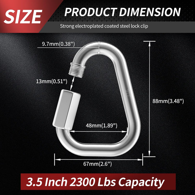 3.5 Inch Delta Quick Links 3/8 Inch 316 Stainless Steel Triangle Locking Quick Connector, M10 Quick Link Chain Heavy Duty Chain Connector - 2 Pack, 2300lbs Capacity 3.5 Inch, 2 Pack