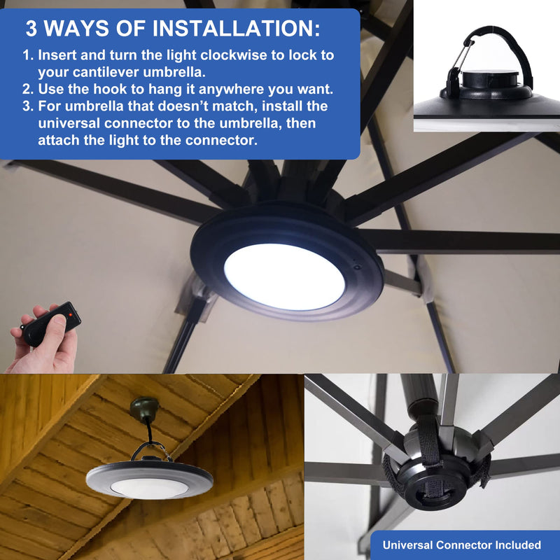 Umbrella Lights with Remote, Rechargeable Patio Cantilever Umbrella Lights with 3 Brightness Modes, for Offset Patio Umbrella in Outdoor & Garden (Black) - NewNest Australia