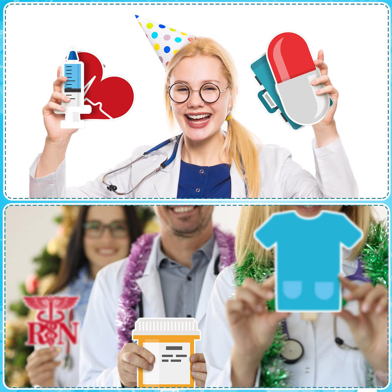 24 Pieces Nurse Party Decoration Nurses Graduation Supplies Decoration Doctors Theme Cutouts Funny Nurse Cut Outs with 60 Pcs Glue Point Nurse Cap Stethoscope Heart Cutouts for Hospital School