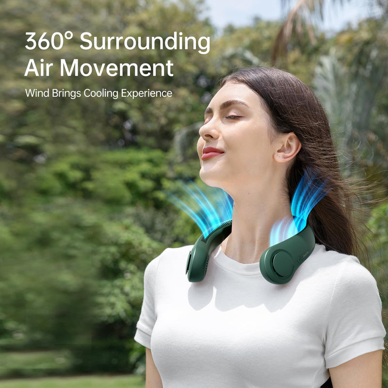 JISULIFE Portable Neck Fan, Hands Free Bladeless Fan, 5 Speeds, 4000 mAh Battery Operated Wearable Personal Fan, Twistable, Rechargeable, Gift for Women Men-Dark Green Dark Green