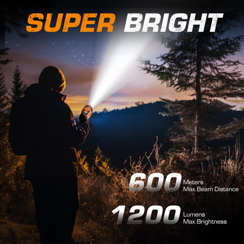 EverBrite Rechargeable Spotlight with Adjustable Focus, Handheld LED Spotlight Flashlight with 5 Modes, 600M Range, Spot Light for Hunting Boating Camping Hiking Outdoors Searching, 1200 Lumens