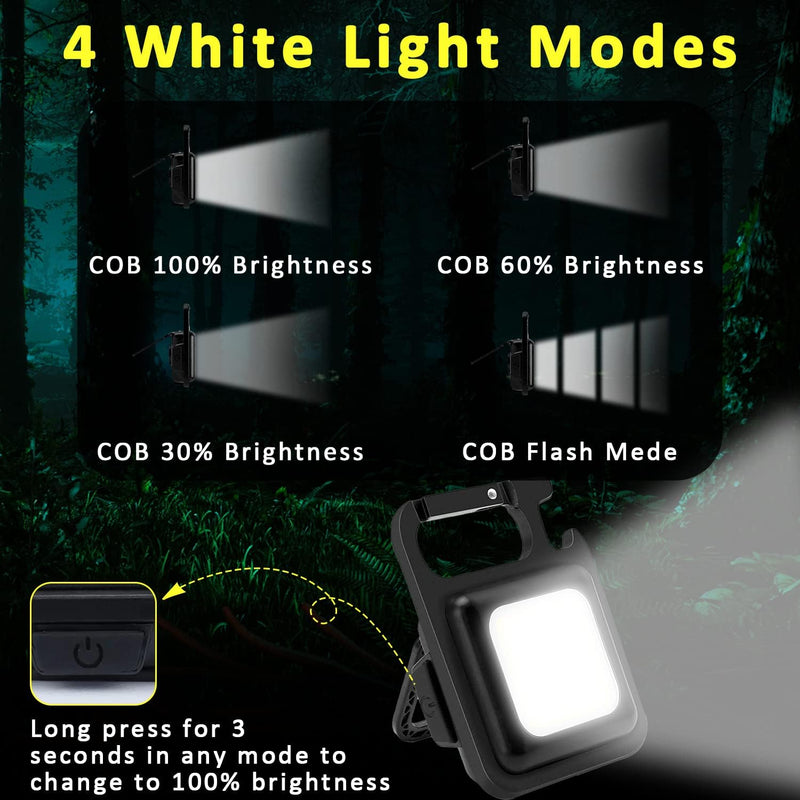 MAKDAK Cob Keychain Work Light Keychain Flashlight 4 Light Modes,Keychain Light Emergency Light with Folding Bracket Bottle Opener for Fishing,Camping and Walking 2Pack 2pc
