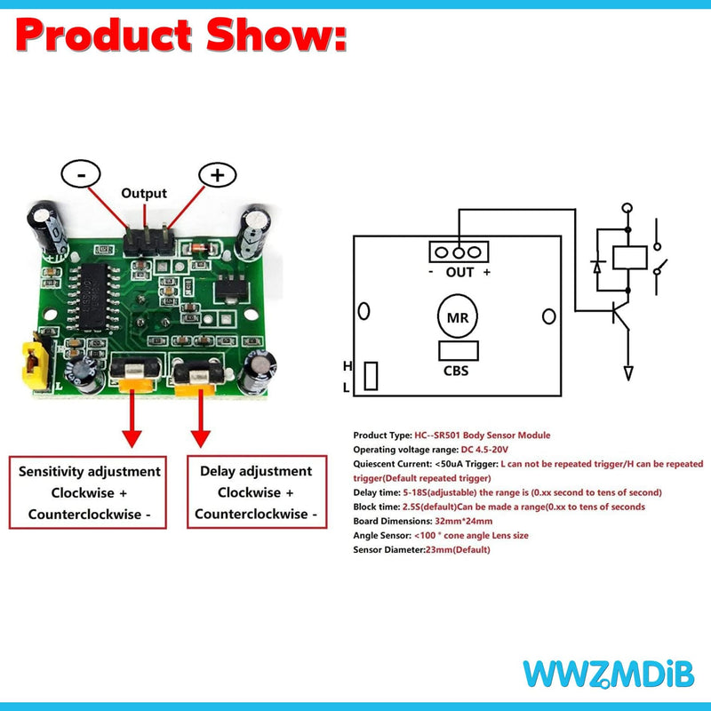 WWZMDiB 5Pcs HC-SR501 PIR Motion Sensor Module + 2Pcs Exclusive housing for Arduino Raspberry Pi Toys, Lamps, Electronic Equipment