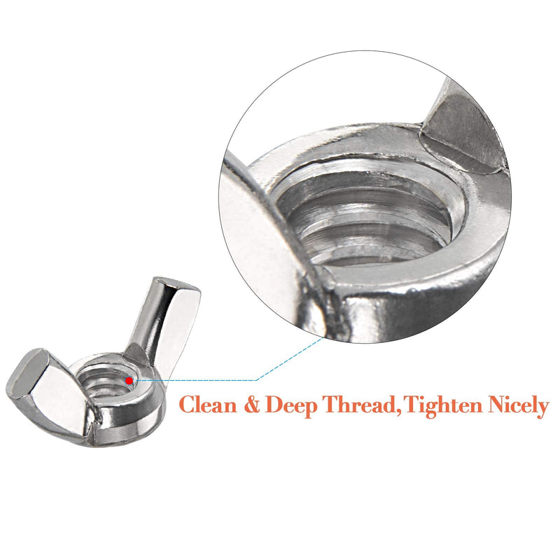 Wing Nuts,1/4"-20 Wing Nuts,304 Stainless Steel Wing Nuts,Fasteners Parts Butterfly Nut,Hurrican Screws Hand Twist Tighten Ear Wingnuts,50PCS 1/4"-20