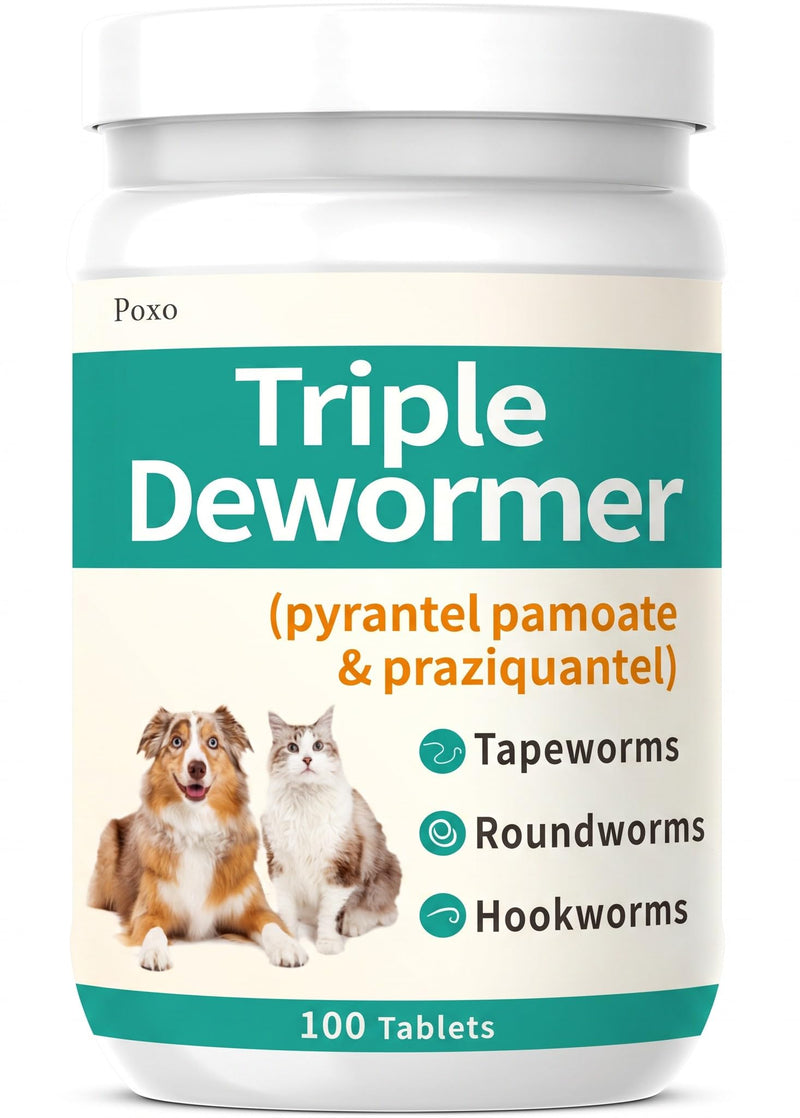 Pyrantel Pamoate and Praziquantel De-wormer Tablet for Dog & Cat (100 Tablets), Broad-Spectrum, Medium and Large Dogs, Safe for 6 Weeks & Older