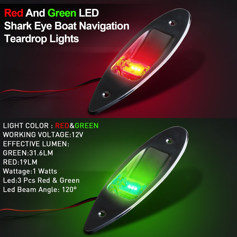 Boat Navigation Lights, 12V Marine LED Teardrop Side Bow Light | Stainless Steel Waterproof Navigation Signal Lamp, 2NM Night Visibility Warning Light for Yacht, Pontoon & Small Boats