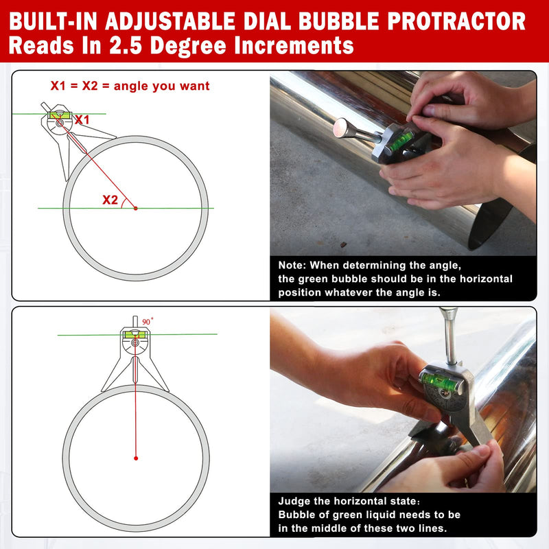 Pipe Center Finder, Pipefitter Tools w/Centering Head, Pipe Fitting Tools Center Finder Tool to Measure Pipe Diameter Over 0.5" and Up, 4" Y-Type Base Fitted with Adjustable Dial Bubble Protractor. DXGJ-N