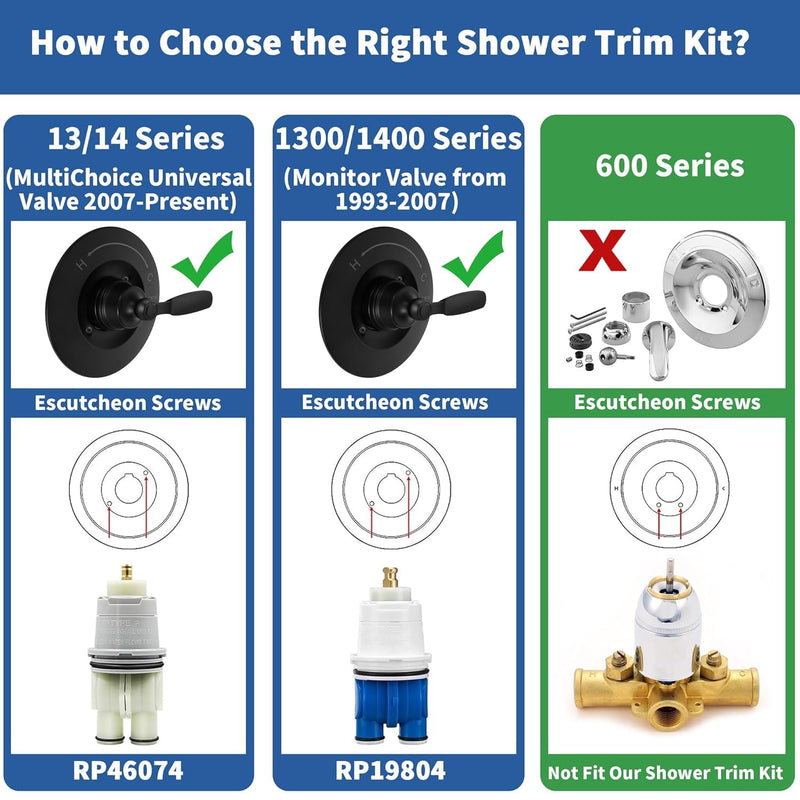 Replacement for Delta T14032-BL Shower Valve Trim Kit,Compatible with RP46074, Fits R10000 Series Valves(Cartridge/Valve Not Included) Black