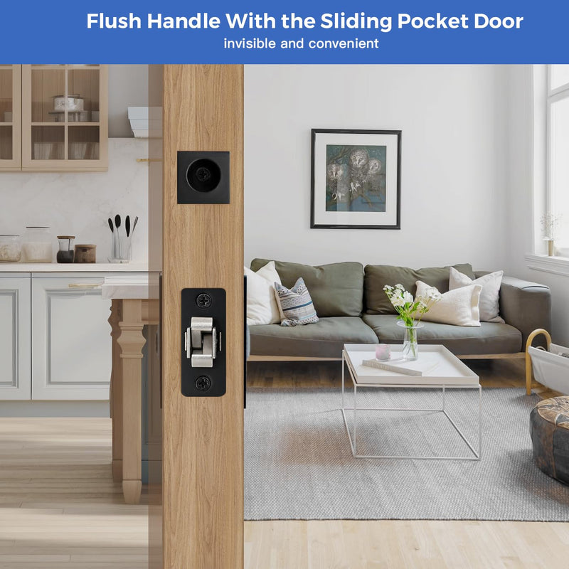 Matte Black Pocket Door Hardware with Privacy Lock & Latch - Contemporary Style for Square Pocket Doors(1 Pack) 1 Pack Matte Black