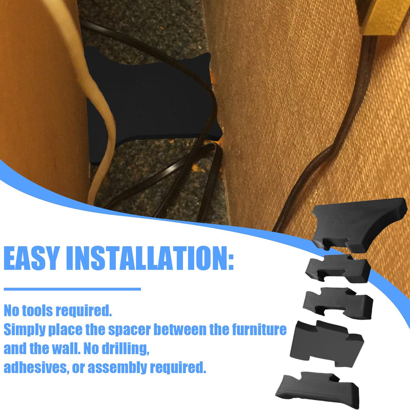 2Pcs Furniture Wall Protectors, Adjustable Couch & Bed Stopper, Furniture Wall Spacer, Easy to Install, for Sofas, Cabinets, Headboard Protector (Black) Black