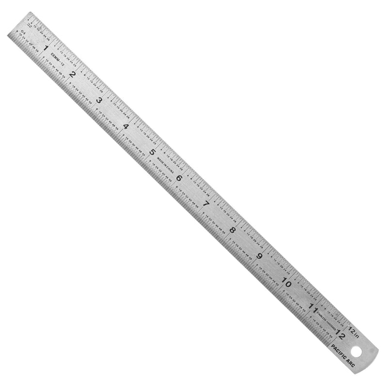 Pacific Arc Stainless Steel Ruler Inch and Metric, with 32nd and 64th Graduations, 12 Inches 12 In