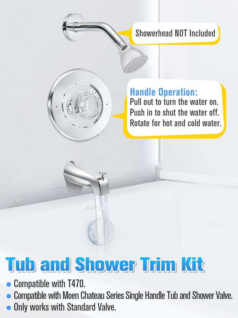 Tub and Shower Trim Compatible with Moen Chateau T470,Chrome Chrome