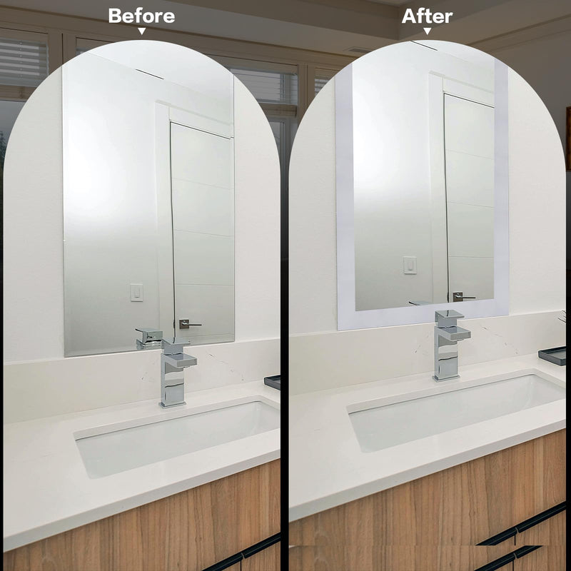 WADILE 32.8ft White Wood Grain Wallpaper Border Mirror Frame Removable Waterproof, Peel and Stick Wall Paper Border Decor Self Adhesive, Kitchen Bathroom Sticker White-32.6 ft