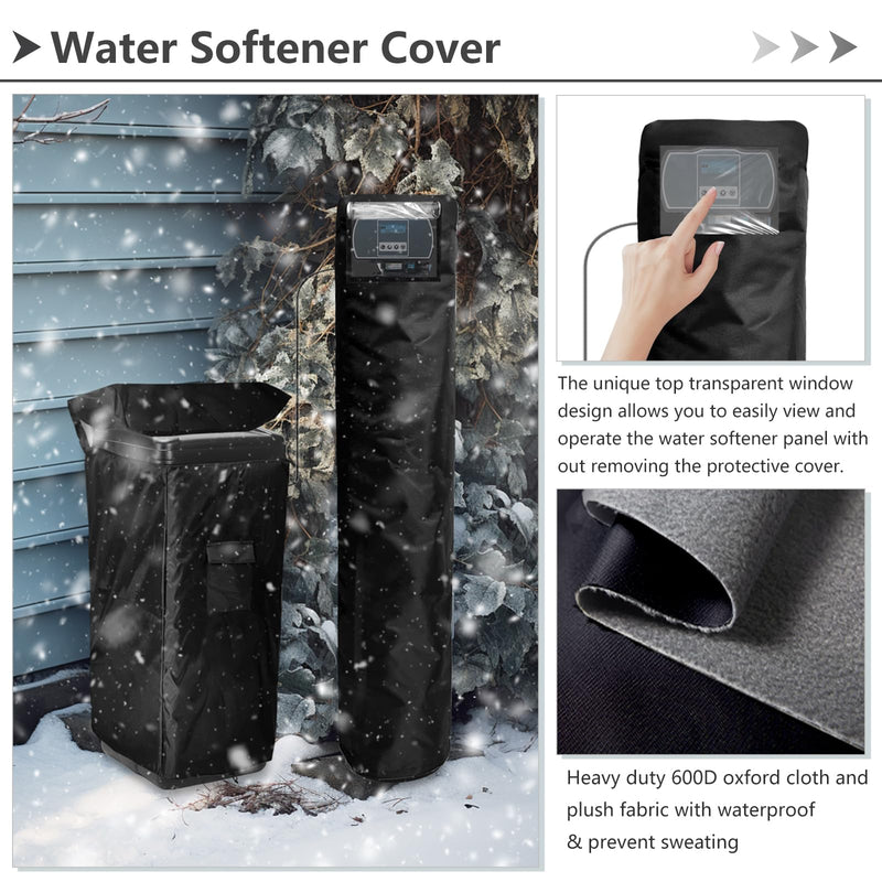 Water Softener Cover,Outdoor Insulated Water Softener Tank Cover with Top Transparent PVC Window + Brine Tank Cover with Split Zipper Opening - Prevent Sweating (Black) Split Type 64''h Water Softener Cover (Split-type)
