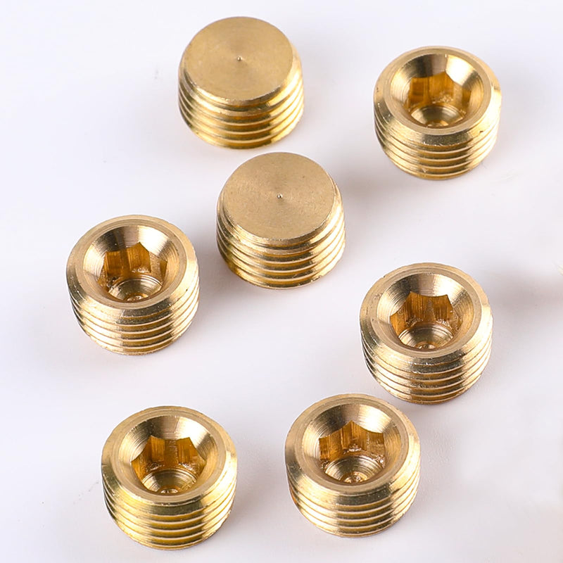 10 PCS 1/4" NPT Male Pipe Plug Fitting Set Brass Hex Counter Sunk Pipe Plug for Closing the End of Pipe, Internal Hex Socket Thread Socket Pipe Plug Kit 1/4 npt