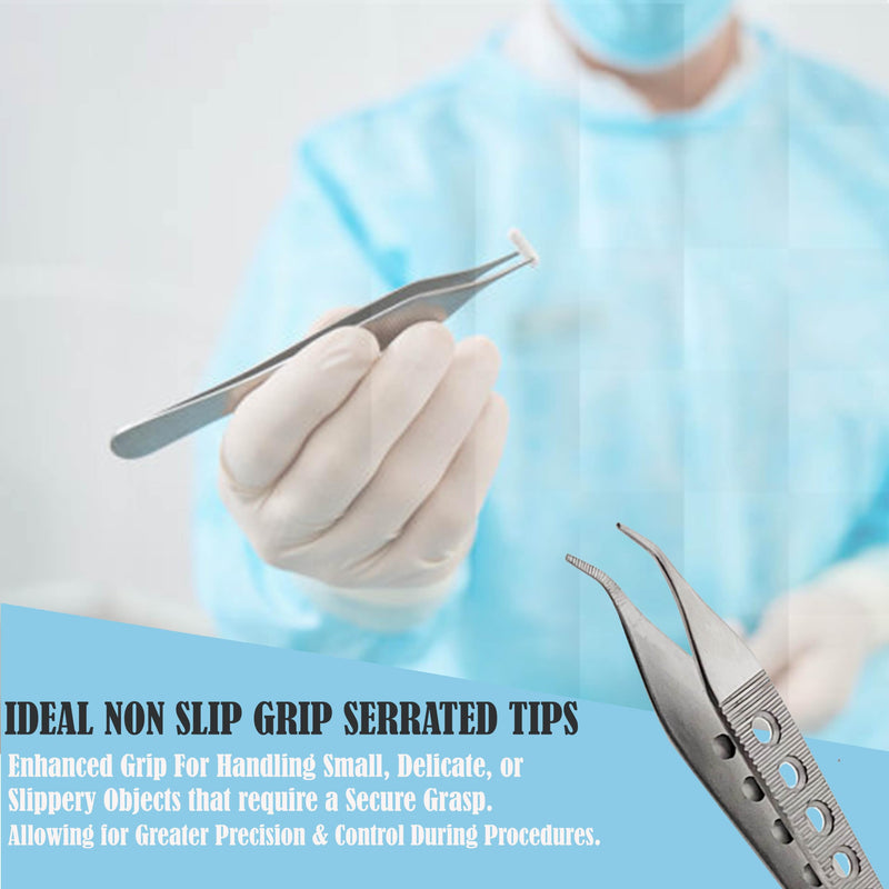 Premium Quality Adson Dressing Serrated Forceps 4.75", Curved, Fenestrated Grip, Stainless Steel