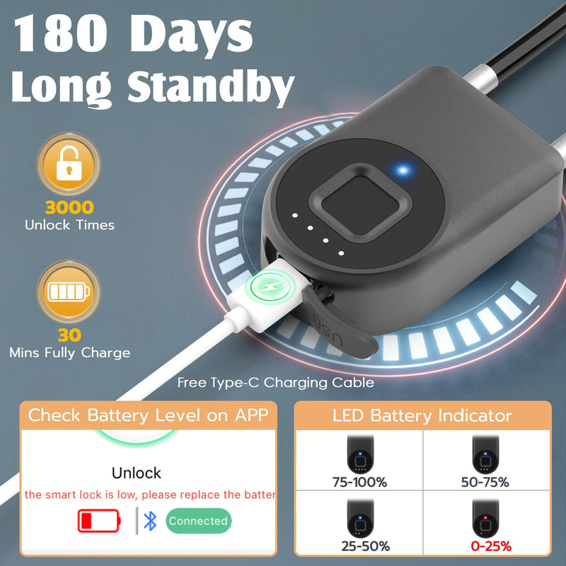 Fingerprint Fridge Lock,Child Proof Refrigerator Lock for Kids & Adults,Smart Cable Lock APP Control Waterproof Cabinet Lock for Fridge French Door Cabinet Gate Fence Black