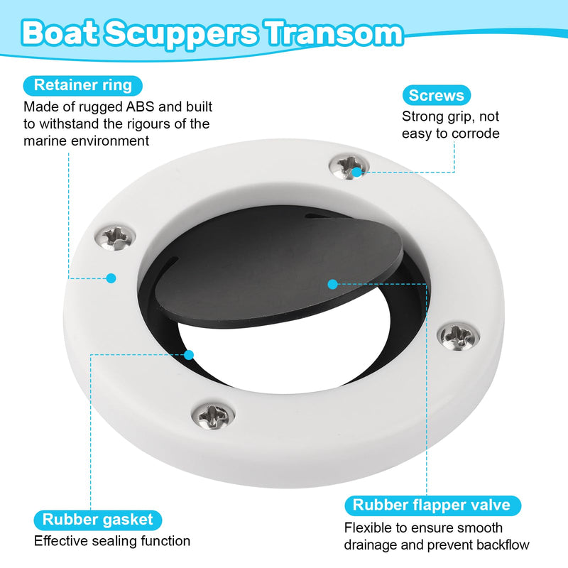 Boat Scupper Flapper Self Bailing Valve Flush Mount Scupper Adapter 2 Pk