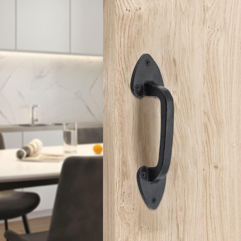 WellMade Barn Door Handles, 7.5 in Gate Handle, Rustic Metal Door Pull Handle Hardware for Wooden Garden Gate Shed Cabinet（Black, 2 Pack Black
