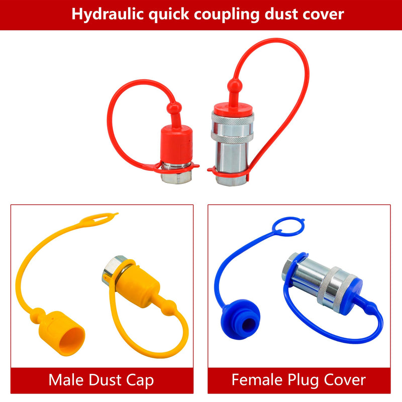 2sets 1/2 ISO A Hydraulic Coupler Male Dust Cap and Female Plug Cover,ISO A Pioneer Style Hydraulic Quick Disconnects Port Plug Cover Fittings,Red Cap with Retaining Ring Keeps Cap Connected to Hose Red 2