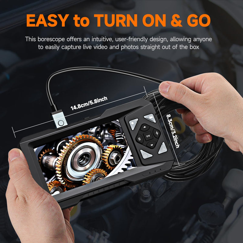 4.3" Endoscope with Light,1080P HD Photo Video Inspection Camera, IP67 Waterproof Borescope with 16.4FT Semi-Rigid Cable,Snake Sewer Camera with 6 LED Lights,32GB SD Card