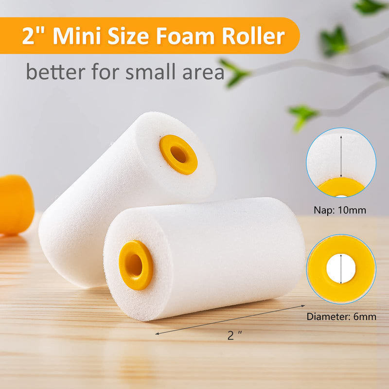 Mister Rui Foam Paint Roller, 2 Inch Mini Paint Roller Kit 9 Pack, Small Paint Roller with Tray and Liner, Small Paint Rollers 2 Inch, Mini Rollers for Painting Furniture, Stenciling, Art Crafts 2 Inch Kit, 8 Pack Orange