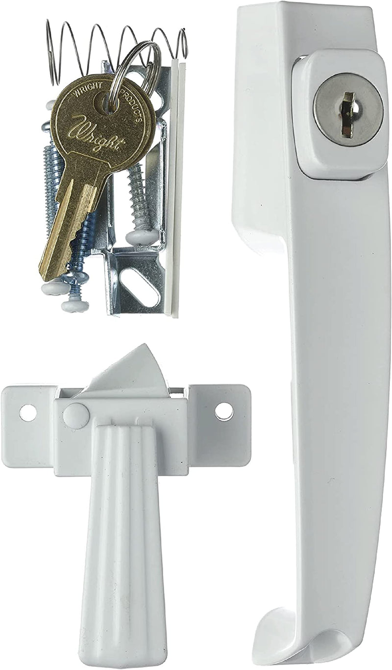 Wright Products - Tie Down Keyed Push Button Door Latch for Screen and Storm Doors, White