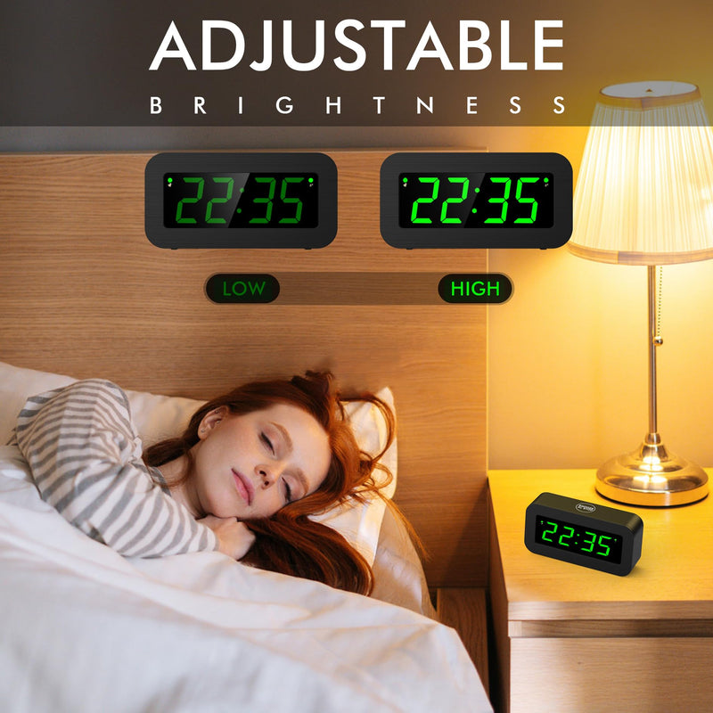 Digital Alarm Clock with Hybrid LED/LCD Time Display, Battery Operated or Plug-in, Small Simple Basic Clock for Travel Home Bedroom Wall (Green Display) Green-display