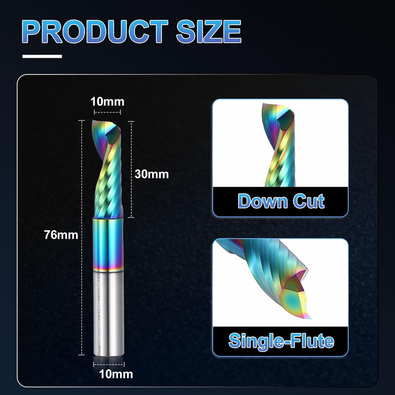 PATIKIL 10mm Shank Downcut Spiral Router Bit, 10mm Cutting Diameter, 30mm Cutting Depth, Single Flute Tungsten Carbide End Mills Cutter for Woodwork Cut, Carving 10mm Shank x 10mm D x 30mm CL