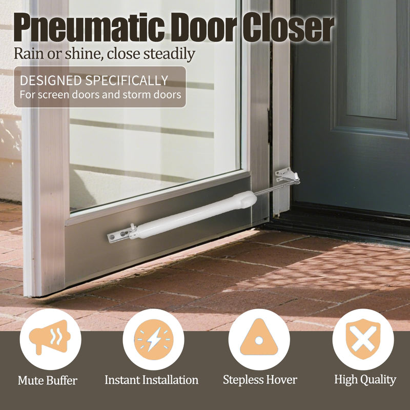 Storm Door Closer&Screen Door Closer Kit, Equipped with Touch&Hold Function, Supports Adjustable Speed and Quiet Smooth Closing Action-for (Medium&Lightweight Storm Doors，Screen Doors Button Style Design