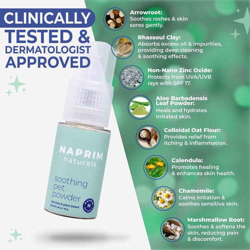 Naprim Naturals Soothing Pet Powder – Talc-Free Itch Relief for Dogs - Hot Spot Treatment, Dog Allergy Relief & Dry Shampoo for Dogs - Dog Paw Balm & Wound Care - First Aid for Sensitive Skin