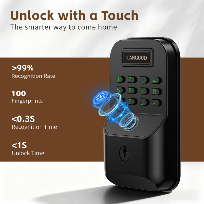Smart Door Lock with Fingerprint - Keyless Entry Door Lock with Keypad, APP Control Electronic Keypad Deadbolt for Front Door, Auto Lock, One-time Codes, Easy to Install, Matte Black Matte Black-Without Door Handles