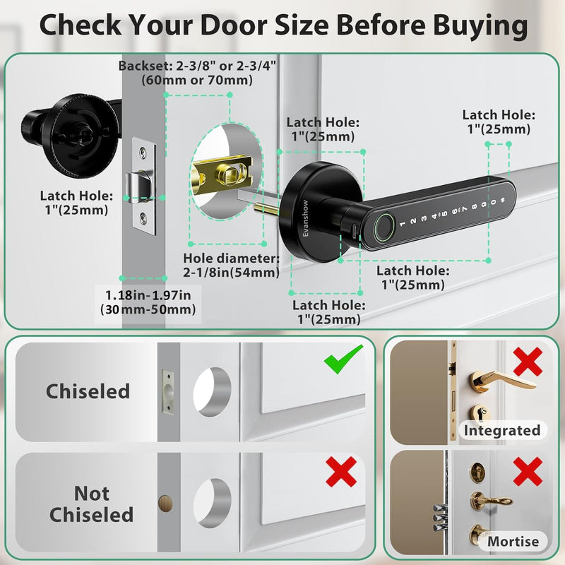 Fingerprint Door Lock Biometric Door Knob with Keypad Keyless Entry, Door Locks for Bedrooms, Home Hotel Office Apartment None APP
