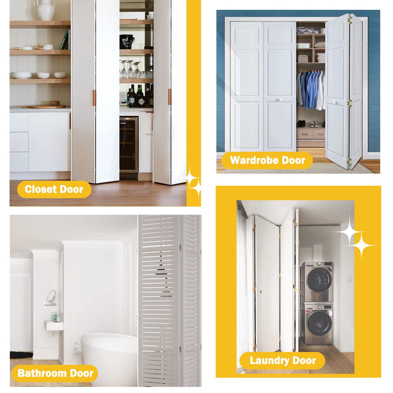 Closet Doors Bifold Door Hardware - 2 Pack Sliding Door Hardware Bi Folding Door Hardware Barn Pocket Repair Kits Includes Top and Bottom Brackets, Pivots with Guide Wheel for 1" to 1-3/8" Thick Doors