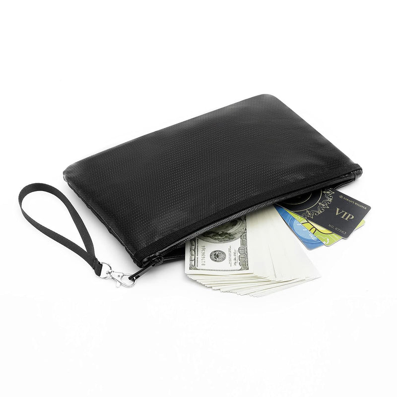 Quctak 6400°F Fireproof Money Bag 2pcs, Fireproof Document Bags, Bank Cash Bag with Zipper & Strap, Suitable for A5 Documents, Bank Inventory, Passport (Black)