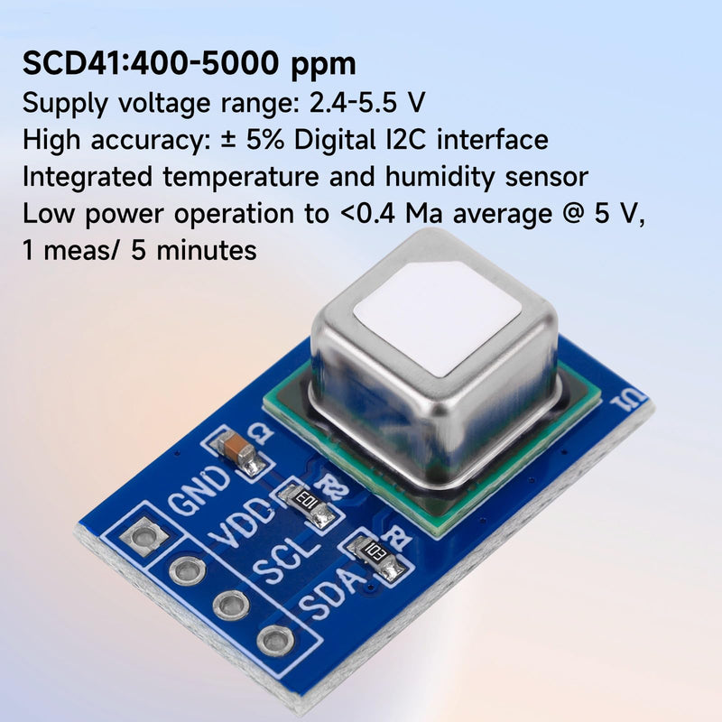 SCD41 Gas Sensor Module 2.4-5.5V, 2 in 1 Gas Sensor Module Detects CO2 Carbon Dioxide, Temperature and Humidity I2C Communication for Air Quality Monitoring IR 8x8 Infrared Cameras Thermal Imager