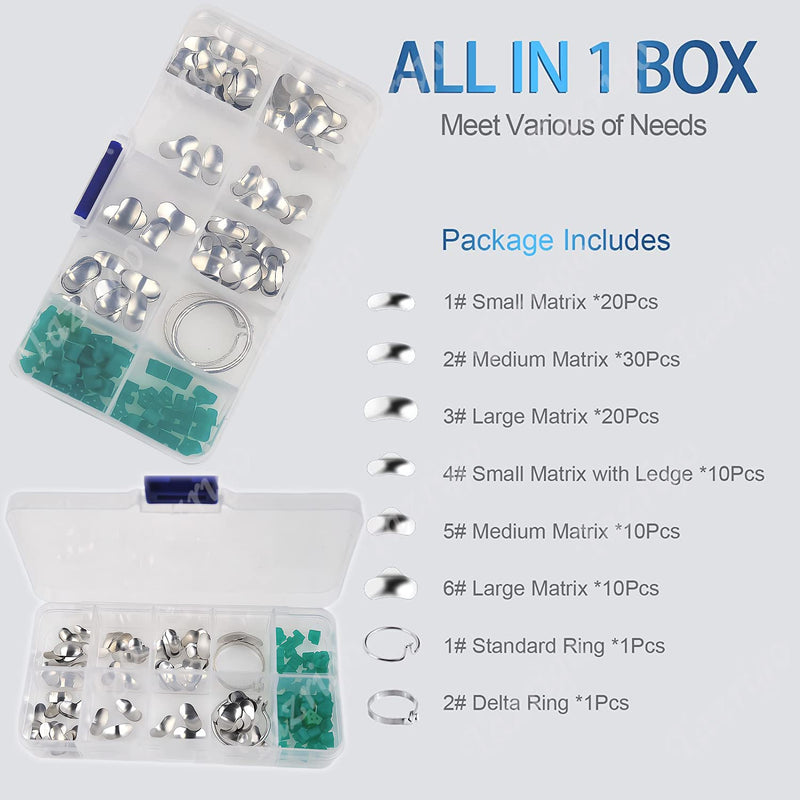 100Pcs/box Dental Matrix Dental Sectional Contoured Matrices Matrix Ring Delta Wedges Full Kit Silicone Dental Add-On Wedges
