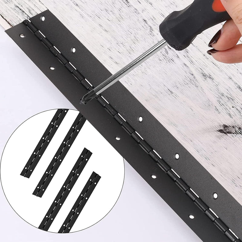 16-Inch Black Continuous & Piano Hinges - 2 Pack Heavy Duty Stainless Steel Butt Hinges with Hole - 0.05" Thickness, 2" Open Width - Ideal for Folding Cabinet Doors - Includes 32pcs Screws