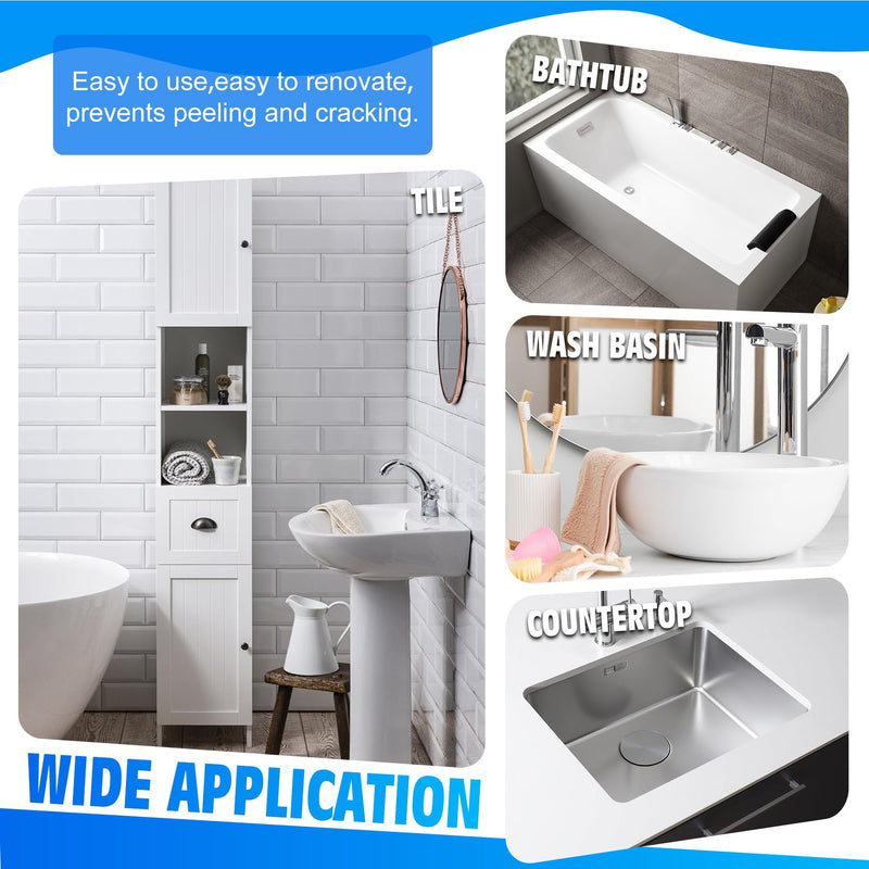 Tub and Tile Refinishing Kit, 18oz Tile Paint Bathtub Paint White for DIY Bathroom Resurfacing, Ceramic/Porcelain Tiles, Glass and Marble Sinks Waterproof, Scratch Resistant, Low Odor with Tools 18 Fl Oz (Pack of 1)