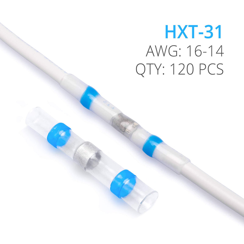 Wirefy 120 PCS Solder Seal Wire Connectors - Heat Shrink Solder Butt Connectors - Waterproof Solder Sleeves - Self Soldering Wire Connectors - Blue 16-14 AWG Blue - 1.5 - 2.5 mm²