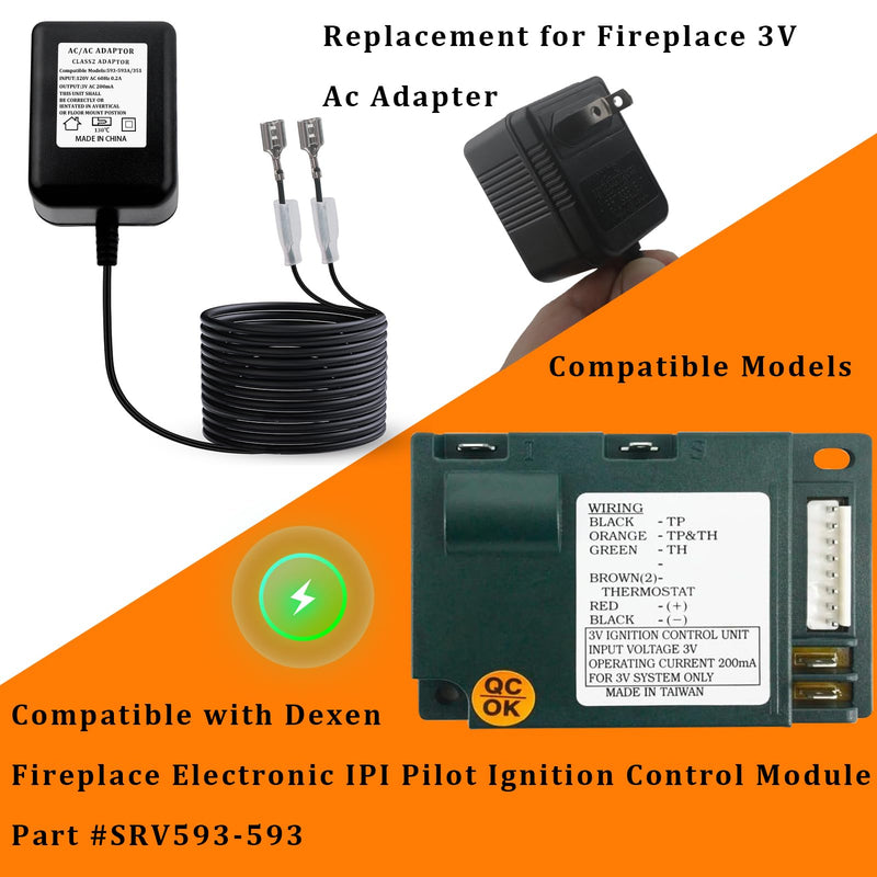 AC Adapter Transformer 3V for Dexen Fireplace Valve Gas Valve(593-593A,351)