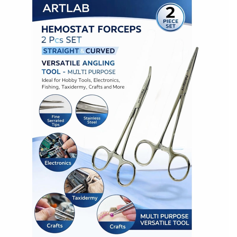 2Each Versatile Angling Tools 5 Inch Fishing Forceps Set - Stainless Steel, Curved & Straight Hemostats, Serrated Jaws, Locking Mechanism, and Lightweight Design Hemostat Forceps.