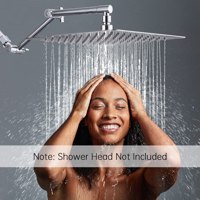 G-Promise 13 Inch Shower Head Extension Arm, Solid Brass Height & Angle Adjustable Extender, Rise or Lower Rainfall and Fixed Shower Head (Chrome) Chrome