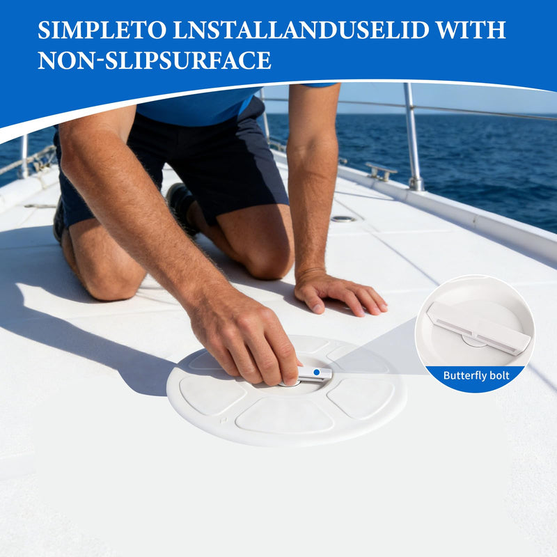 Hoffen Boat Hatch, 8" Round Deck Plate Non Slip Inspection Hatch w/Detachable Cover No Screws Installation for Marine Boat Yacht RV Trailer White 1