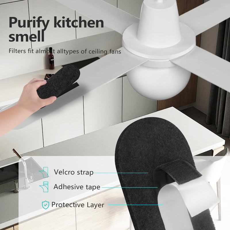 15 Pack Ceiling Fan Filters for Blades, Air Filters with Activated Charcoal, Universal Ceiling Fan Air Purifiers for Common Household Contaminants Black