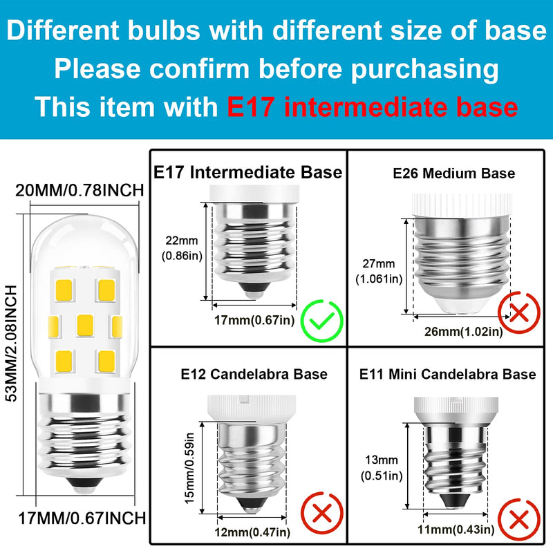 E17 LED Bulb Dimmable, 30W-40W Incandescent Equivalent, Warm White 3000K, Fit for LG Whirlpool Frigidaire Kenmore GE Over The Range Microwave, 125V 3W 360LM, Repalces 6912W1Z004B, 8206232A, 2Pcs